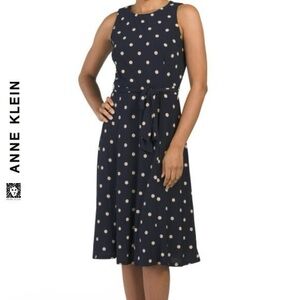 Anne Klein polka dot tie waist modest classy career date night church midi dress